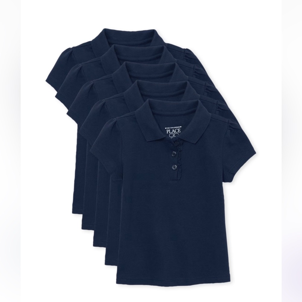 Toddler Girls Uniform Ruffle Pique Polo 5-Pack - Tidal and Single pair chino